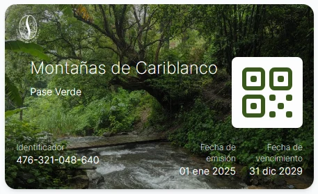 Tarjeta Pase Verde de Montañas de Cariblanco